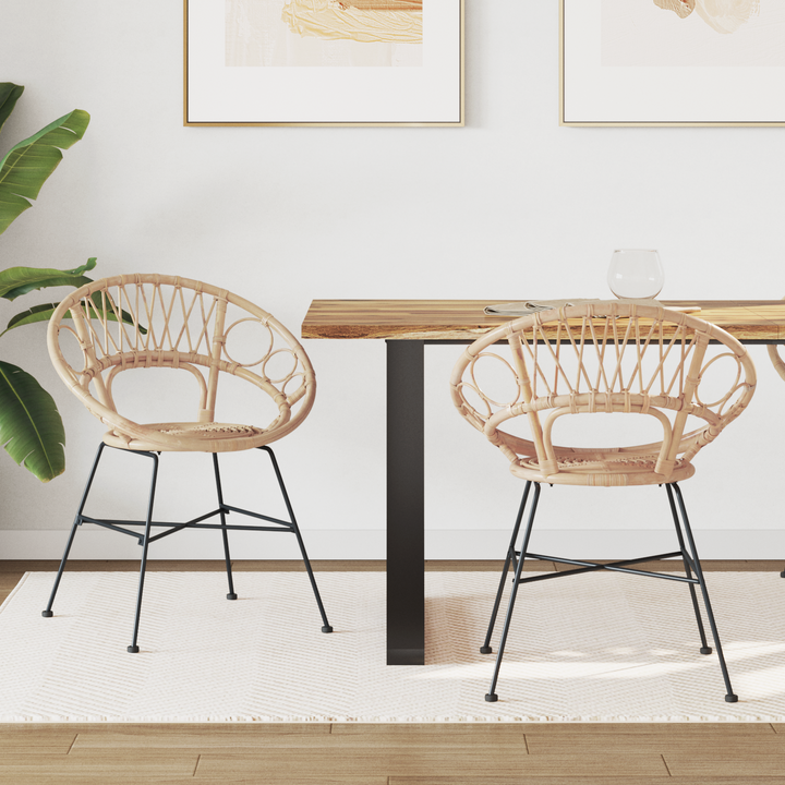 Spisestuestol 2 pcs Rattan og Jern Naturfarvet 54 x 65 x 82 cm