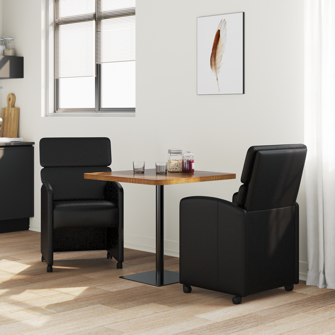 Spisebordsstole med hjul 2 pcs Sort 58 x 65 x 98 cm Kunstlæder