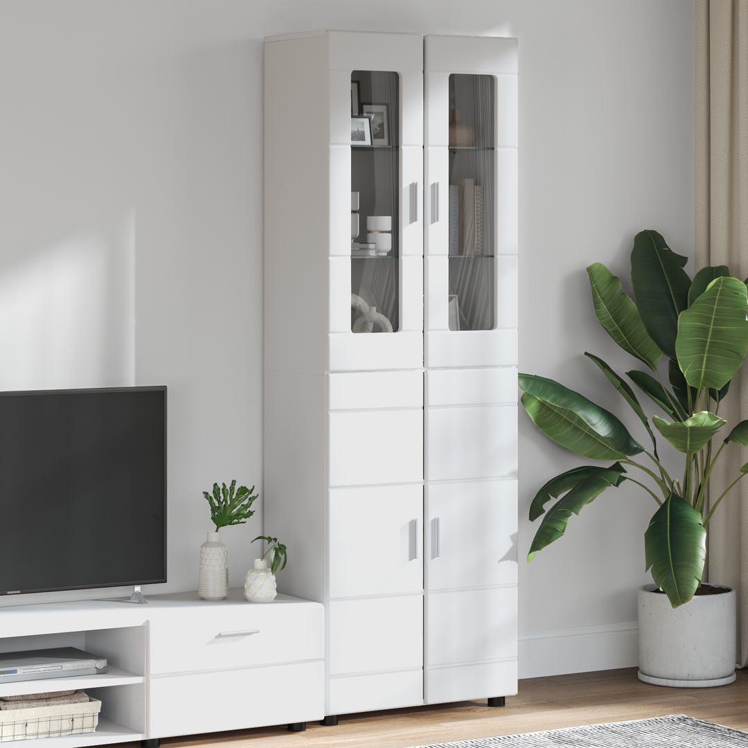 Highboard med hylde FLORIN Høj gloss hvid 60 x 35 x 182 cm