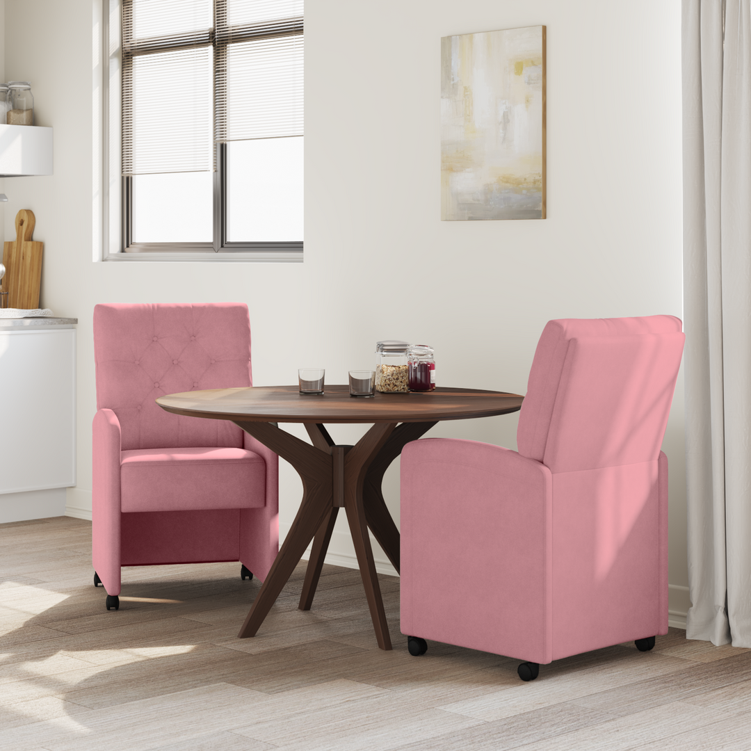 Spisebordsstole med hjul 2 pcs Lyserød 58 x 67 x 97 cm Fløjl