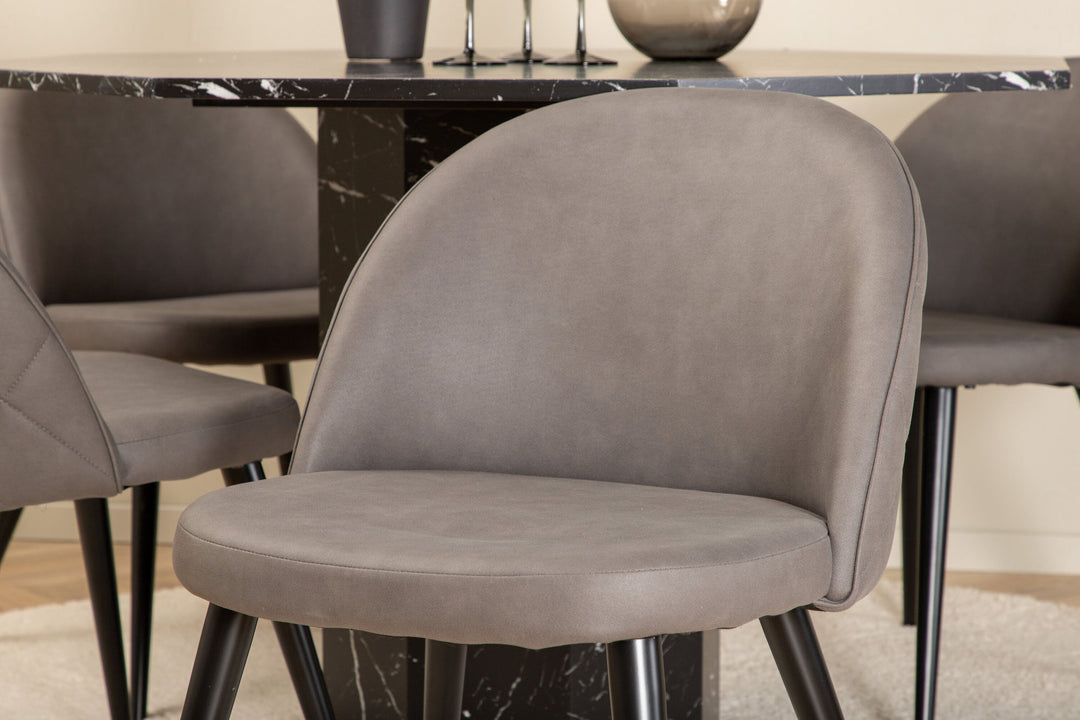 Venture Home Marbs Round Dining Table - Black / Black Glass Marble+Velvet Stitches Chair - Black / Grey Micro Fibre_4