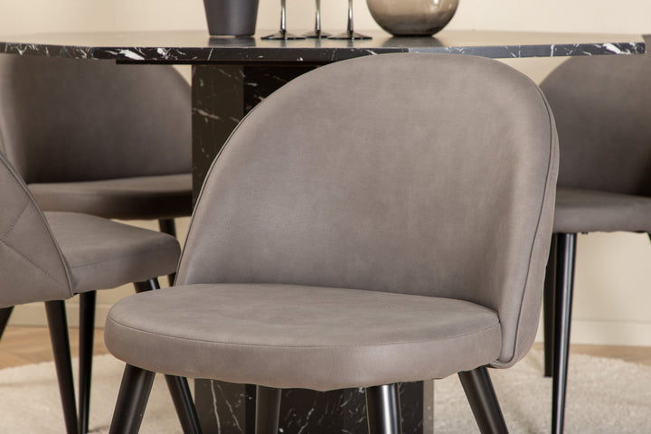 Venture Home Marbs Round Dining Table - Black / Black Glass Marble+Velvet Stitches Chair - Black / Grey Micro Fibre_4