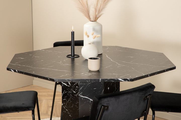 Venture Home Marbs Round Dining Table - Black / Black Glass Marble+Kenth Chair - Black / Black Velvet_4