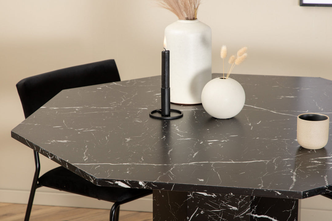 Venture Home Marbs Round Dining Table - Black / Black Glass Marble+Kenth Chair - Black / Black Velvet_4