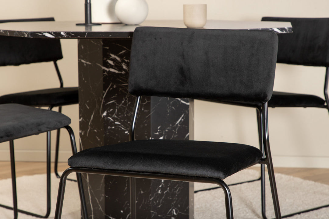 Venture Home Marbs Round Dining Table - Black / Black Glass Marble+Kenth Chair - Black / Black Velvet_4