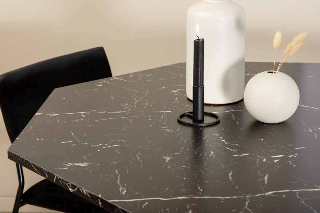 Venture Home Marbs Round Dining Table - Black / Black Glass Marble+Kenth Chair - Black / Black Velvet_4
