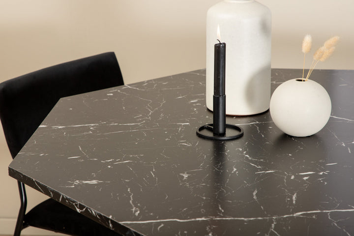 Venture Home Marbs Round Dining Table - Black / Black Glass Marble+Kenth Chair - Black / Black Velvet_4