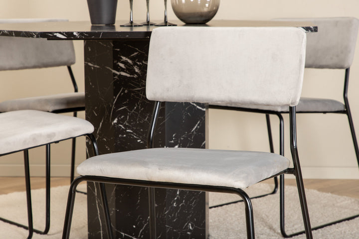 Venture Home Marbs Round Dining Table - Black / Black Glass Marble+Kenth Chair - Black / Light Grey Velvet_4