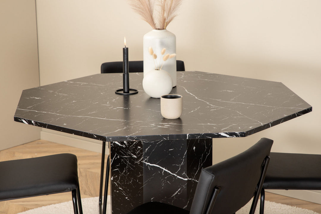Venture Home Marbs Round Dining Table - Black / Black Glass Marble+Kenth Chair - Black / Black PU_4
