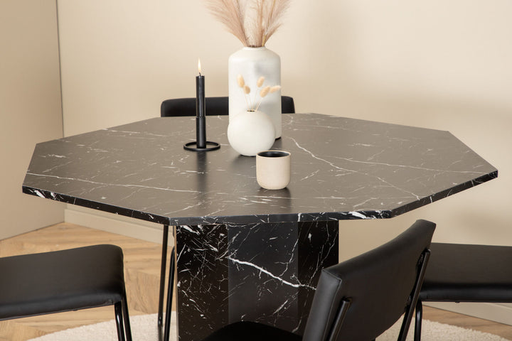 Venture Home Marbs Round Dining Table - Black / Black Glass Marble+Kenth Chair - Black / Black PU_4
