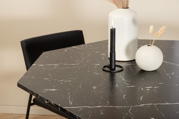 Venture Home Marbs Round Dining Table - Black / Black Glass Marble+Kenth Chair - Black / Black PU_4