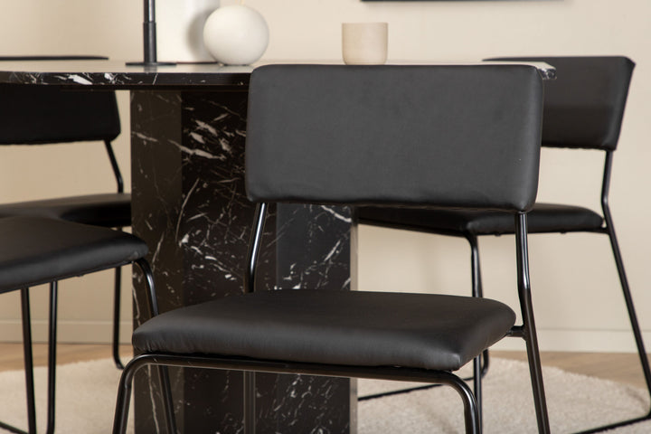 Venture Home Marbs Round Dining Table - Black / Black Glass Marble+Kenth Chair - Black / Black PU_4