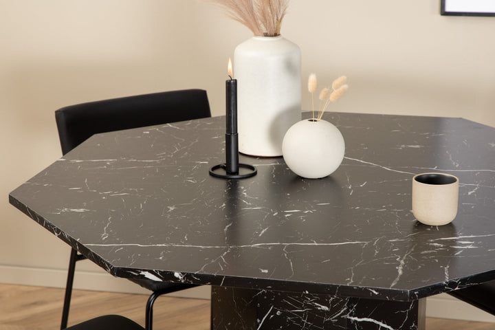 Venture Home Marbs Round Dining Table - Black / Black Glass Marble+Kenth Chair - Black / Black PU_4