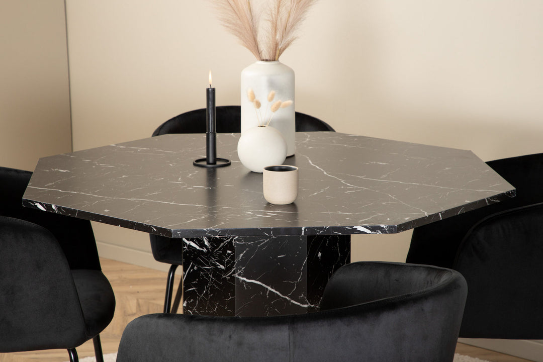 Venture Home Marbs Round Dining Table - Black / Black Glass Marble+Berit Chair - Black / Black Velvet_4