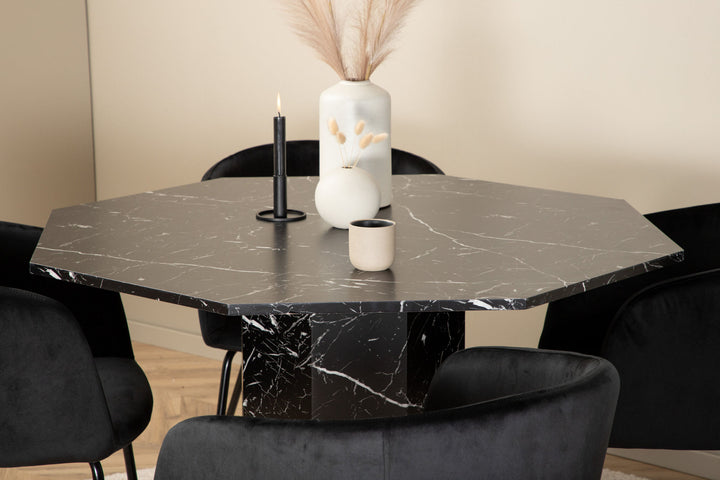Venture Home Marbs Round Dining Table - Black / Black Glass Marble+Berit Chair - Black / Black Velvet_4