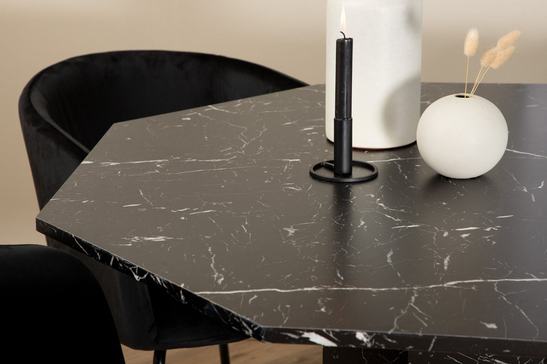 Venture Home Marbs Round Dining Table - Black / Black Glass Marble+Berit Chair - Black / Black Velvet_4