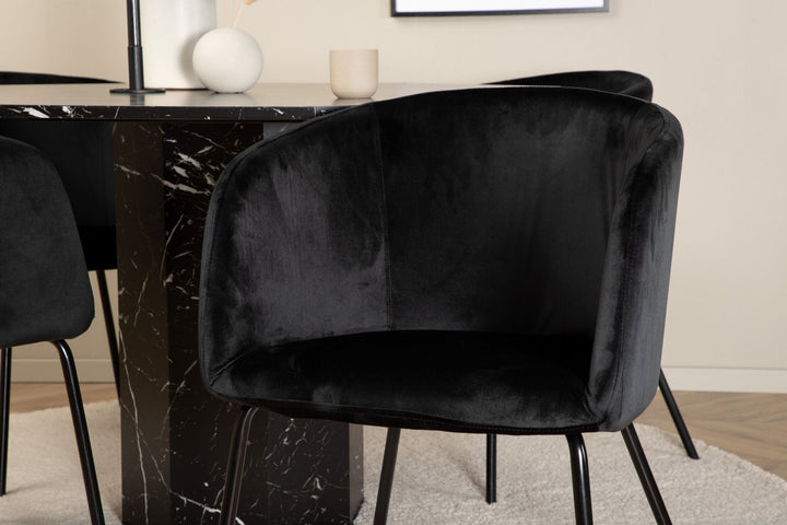 Venture Home Marbs Round Dining Table - Black / Black Glass Marble+Berit Chair - Black / Black Velvet_4