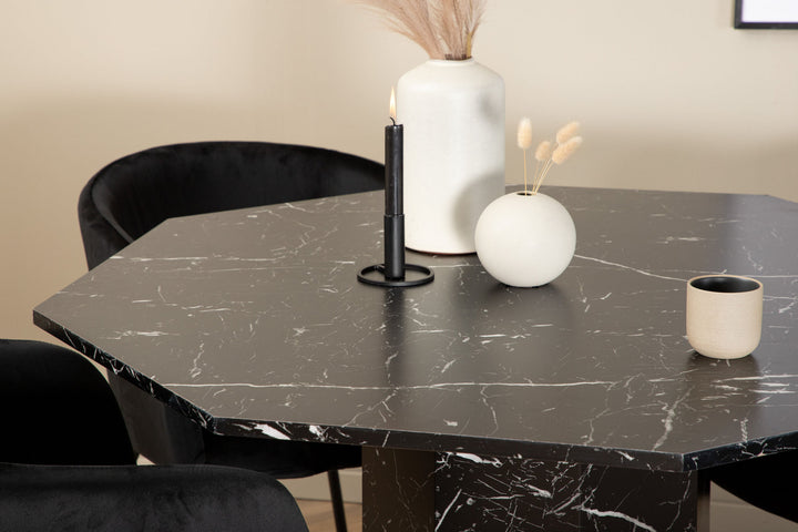 Venture Home Marbs Round Dining Table - Black / Black Glass Marble+Berit Chair - Black / Black Velvet_4