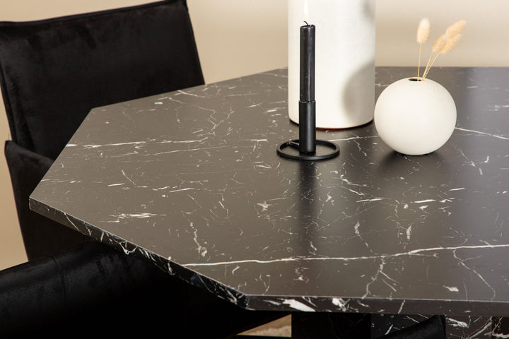 Venture Home Marbs Round Dining Table - Black / Black Glass Marble+Petra Chair - Black / Black Velvet_4
