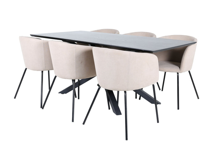 Venture Home Piazza Dining Table - Black / Black Veneer+Berit Chair - Black / Beige Fabric (Polyester linen )_6