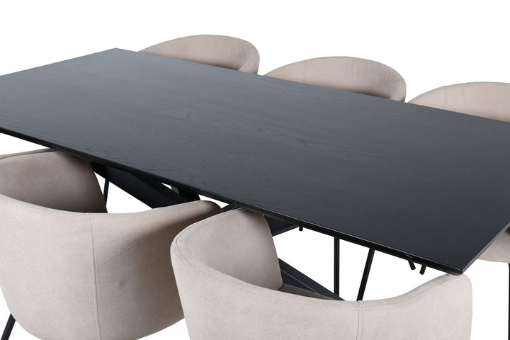Venture Home Piazza Dining Table - Black / Black Veneer+Berit Chair - Black / Beige Fabric (Polyester linen )_6