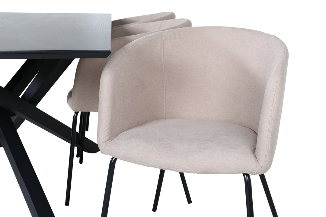 Venture Home Piazza Dining Table - Black / Black Veneer+Berit Chair - Black / Beige Fabric (Polyester linen )_6