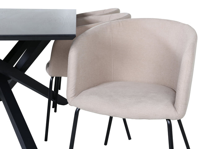Venture Home Piazza Dining Table - Black / Black Veneer+Berit Chair - Black / Beige Fabric (Polyester linen )_6