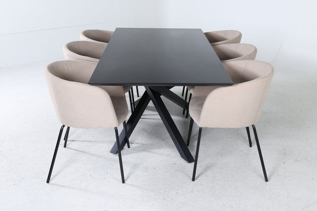 Venture Home Piazza Dining Table - Black / Black Veneer+Berit Chair - Black / Beige Fabric (Polyester linen )_6