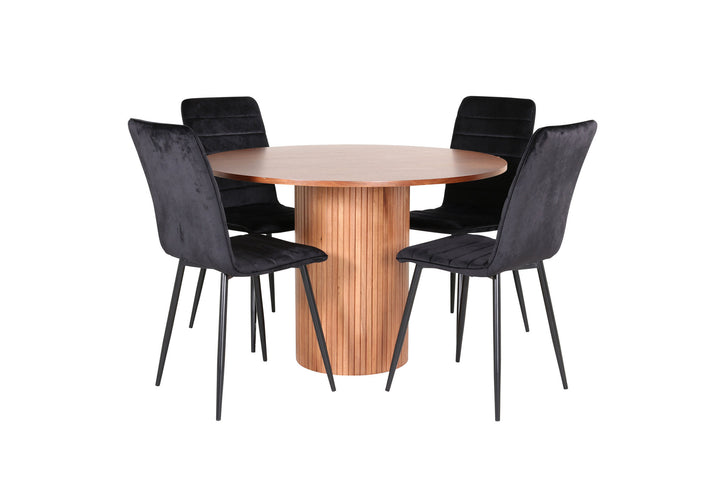 Venture Home Bianca Round Dining Table - Walnut / Black Veneer+Windu Lyx Chair - Black / Black Velvet_4