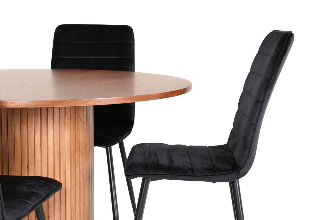 Venture Home Bianca Round Dining Table - Walnut / Black Veneer+Windu Lyx Chair - Black / Black Velvet_4