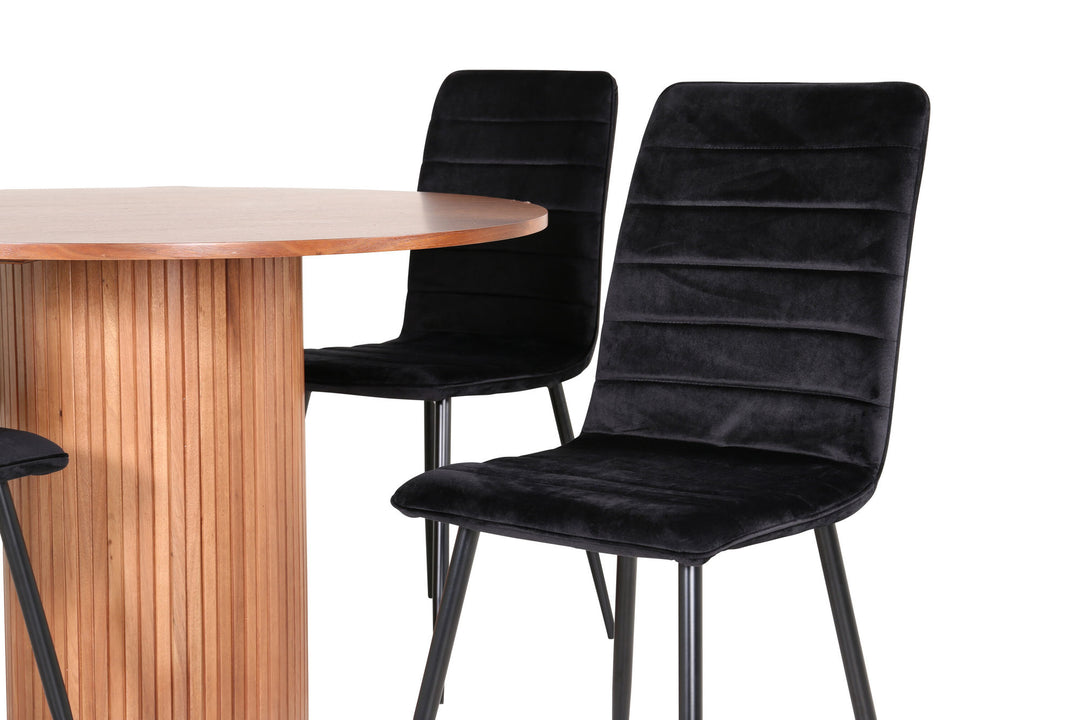 Venture Home Bianca Round Dining Table - Walnut / Black Veneer+Windu Lyx Chair - Black / Black Velvet_4