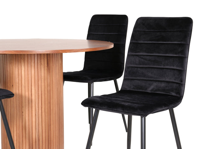 Venture Home Bianca Round Dining Table - Walnut / Black Veneer+Windu Lyx Chair - Black / Black Velvet_4