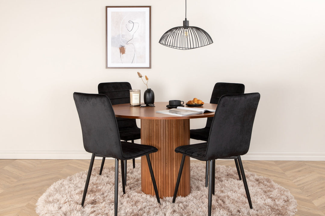Venture Home Bianca Round Dining Table - Walnut / Black Veneer+Windu Lyx Chair - Black / Black Velvet_4
