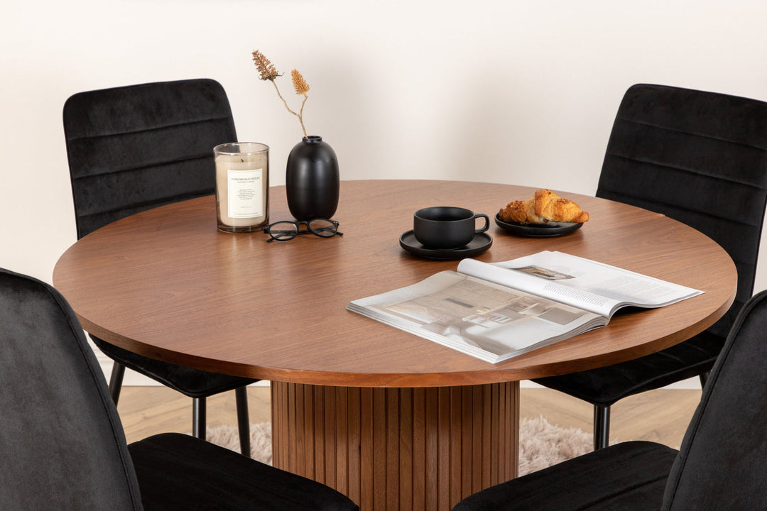 Venture Home Bianca Round Dining Table - Walnut / Black Veneer+Windu Lyx Chair - Black / Black Velvet_4