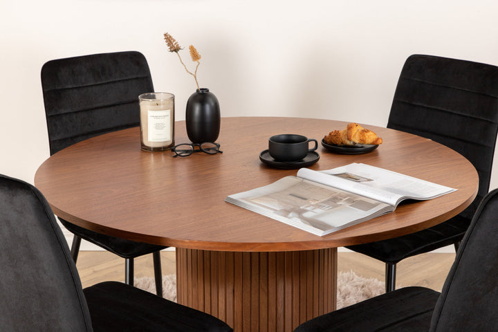 Venture Home Bianca Round Dining Table - Walnut / Black Veneer+Windu Lyx Chair - Black / Black Velvet_4