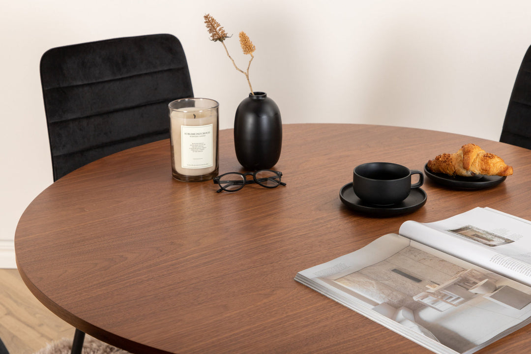 Venture Home Bianca Round Dining Table - Walnut / Black Veneer+Windu Lyx Chair - Black / Black Velvet_4