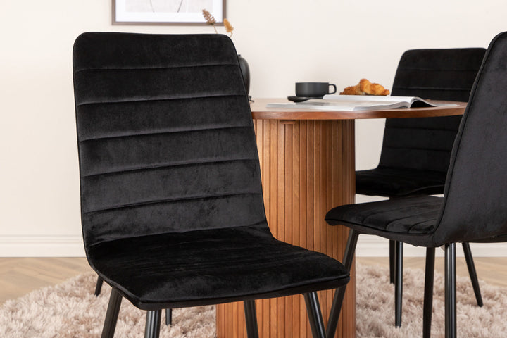 Venture Home Bianca Round Dining Table - Walnut / Black Veneer+Windu Lyx Chair - Black / Black Velvet_4