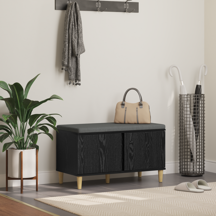 Hallbænk med pude Sort Eg 80 x 38 x 46 cm Kunstigt træ og stof