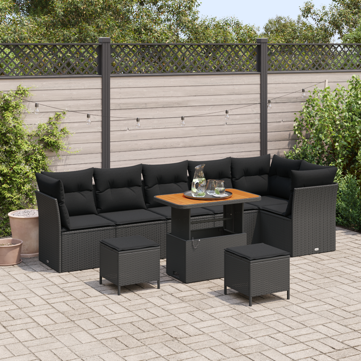 Havesofa Sæt med pude med opbevaring 9 pcs Sort 90 x 55 x 71 cm