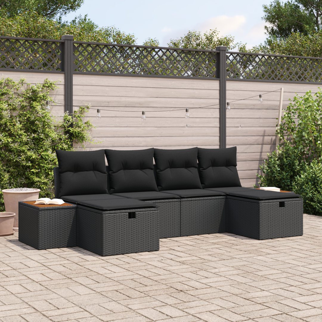 Havesofa Sæt med pude 6 pcs Sort 55 x 62 x 69 cm Poly rattan