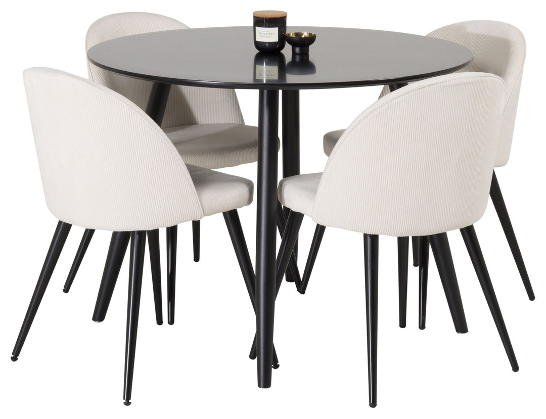Venture Home Plaza Runt Matbord - Svart / Svart - ø100*H75 +Velvet Dining Chair   - Black Legs / Beige Corduroy _4