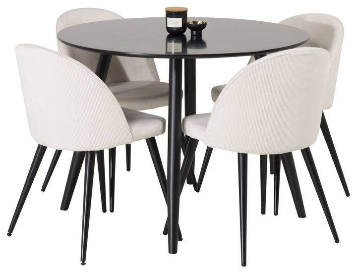 Venture Home Plaza Runt Matbord - Svart / Svart - ø100*H75 +Velvet Dining Chair   - Black Legs / Beige Corduroy _4