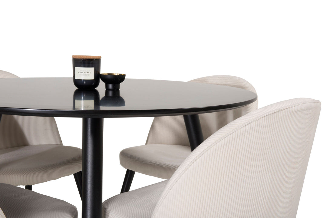 Venture Home Plaza Runt Matbord - Svart / Svart - ø100*H75 +Velvet Dining Chair   - Black Legs / Beige Corduroy _4
