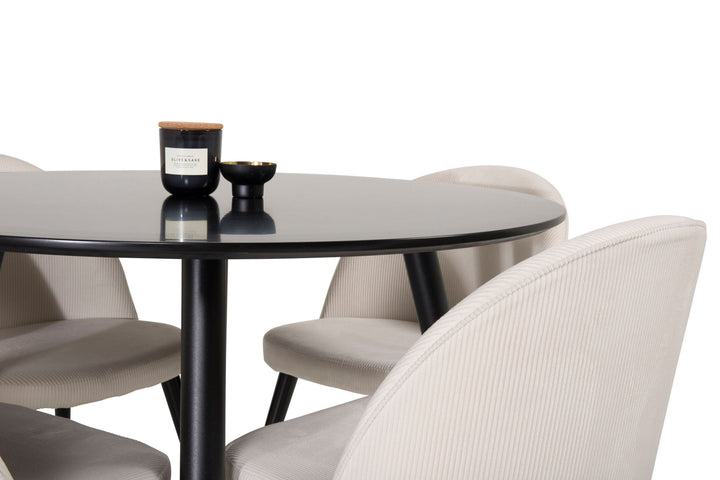 Venture Home Plaza Runt Matbord - Svart / Svart - ø100*H75 +Velvet Dining Chair   - Black Legs / Beige Corduroy _4
