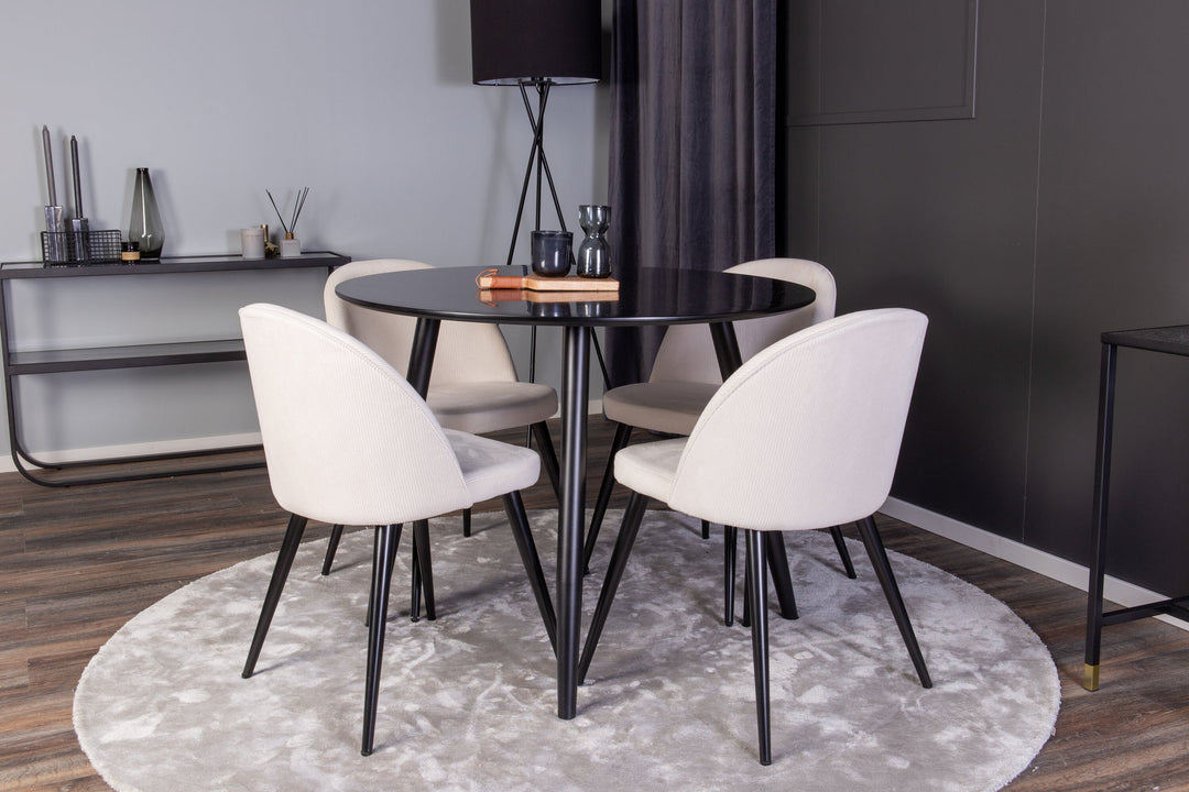 Venture Home Plaza Runt Matbord - Svart / Svart - ø100*H75 +Velvet Dining Chair   - Black Legs / Beige Corduroy _4