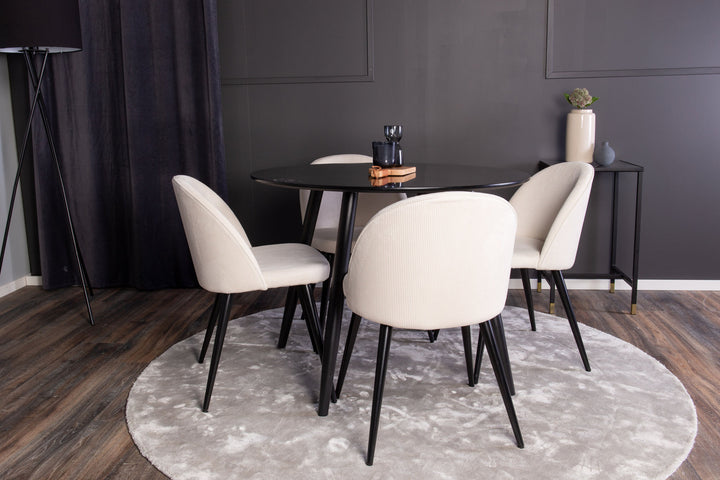 Venture Home Plaza Runt Matbord - Svart / Svart - ø100*H75 +Velvet Dining Chair   - Black Legs / Beige Corduroy _4