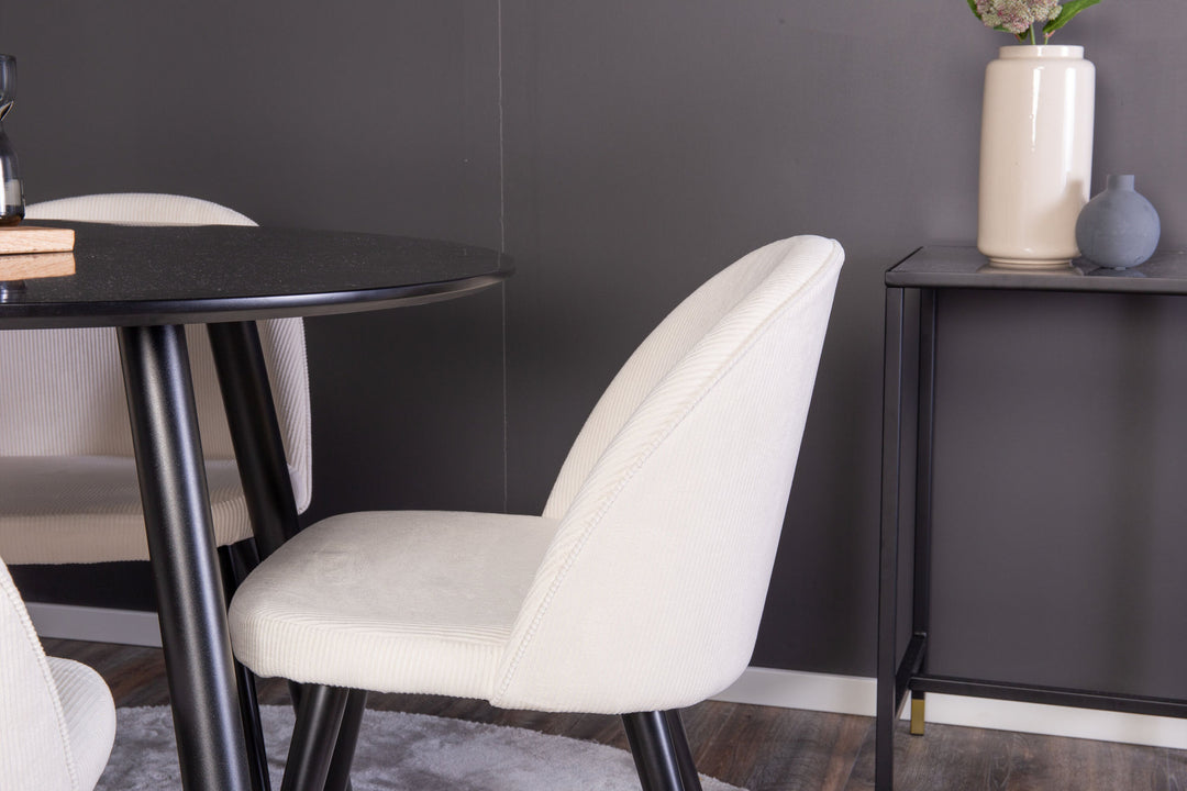 Venture Home Plaza Runt Matbord - Svart / Svart - ø100*H75 +Velvet Dining Chair   - Black Legs / Beige Corduroy _4