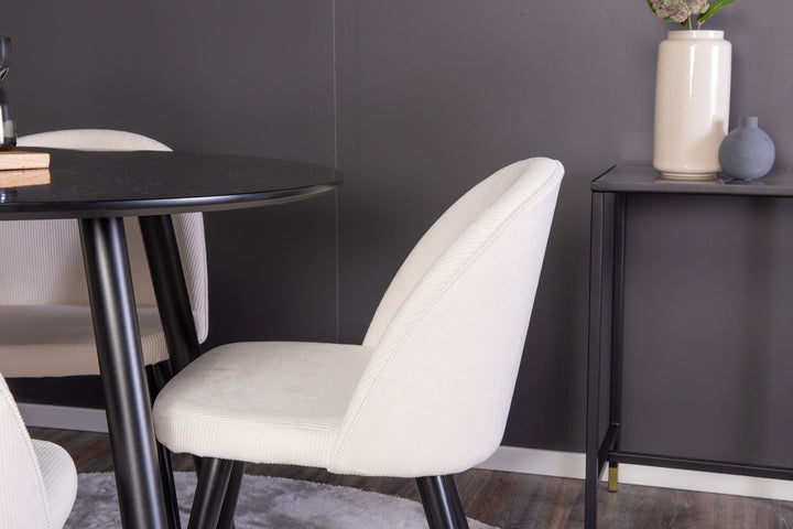 Venture Home Plaza Runt Matbord - Svart / Svart - ø100*H75 +Velvet Dining Chair   - Black Legs / Beige Corduroy _4
