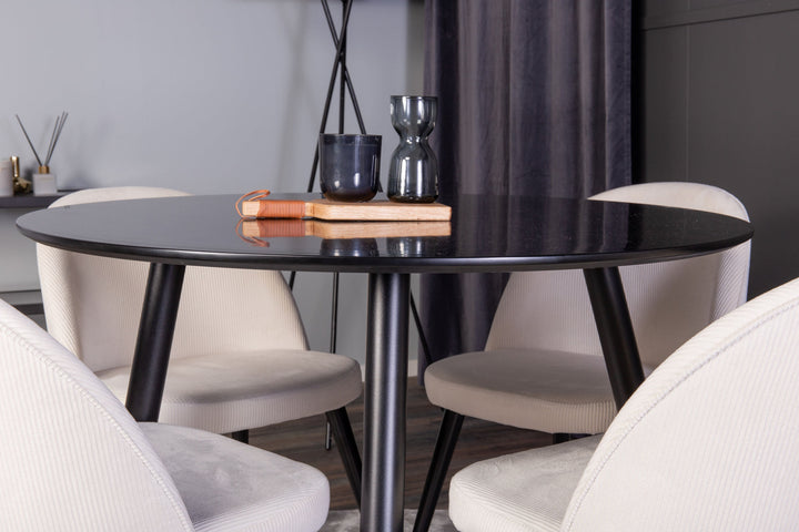 Venture Home Plaza Runt Matbord - Svart / Svart - ø100*H75 +Velvet Dining Chair   - Black Legs / Beige Corduroy _4