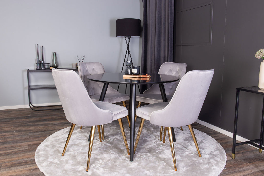 Venture Home Plaza Runt Matbord - Svart / Svart - ø100*H75 +Velvet Deluxe Dining Chair - Brushed brass leg / Light Grey  Velvet _4